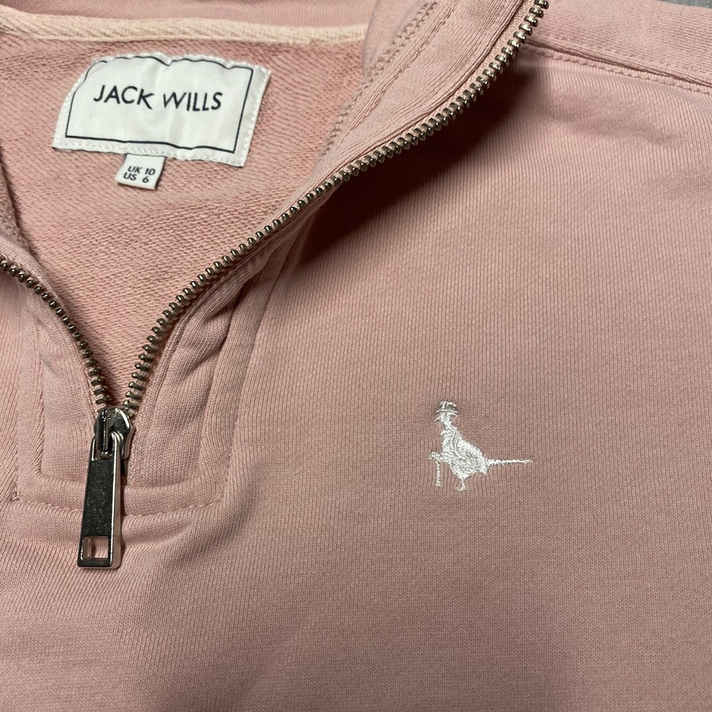 Jack Wills Pullover Sweatshirt Womens 6 Pink 1/4 Zip Logo Preppy Casual - Picture 4 of 7